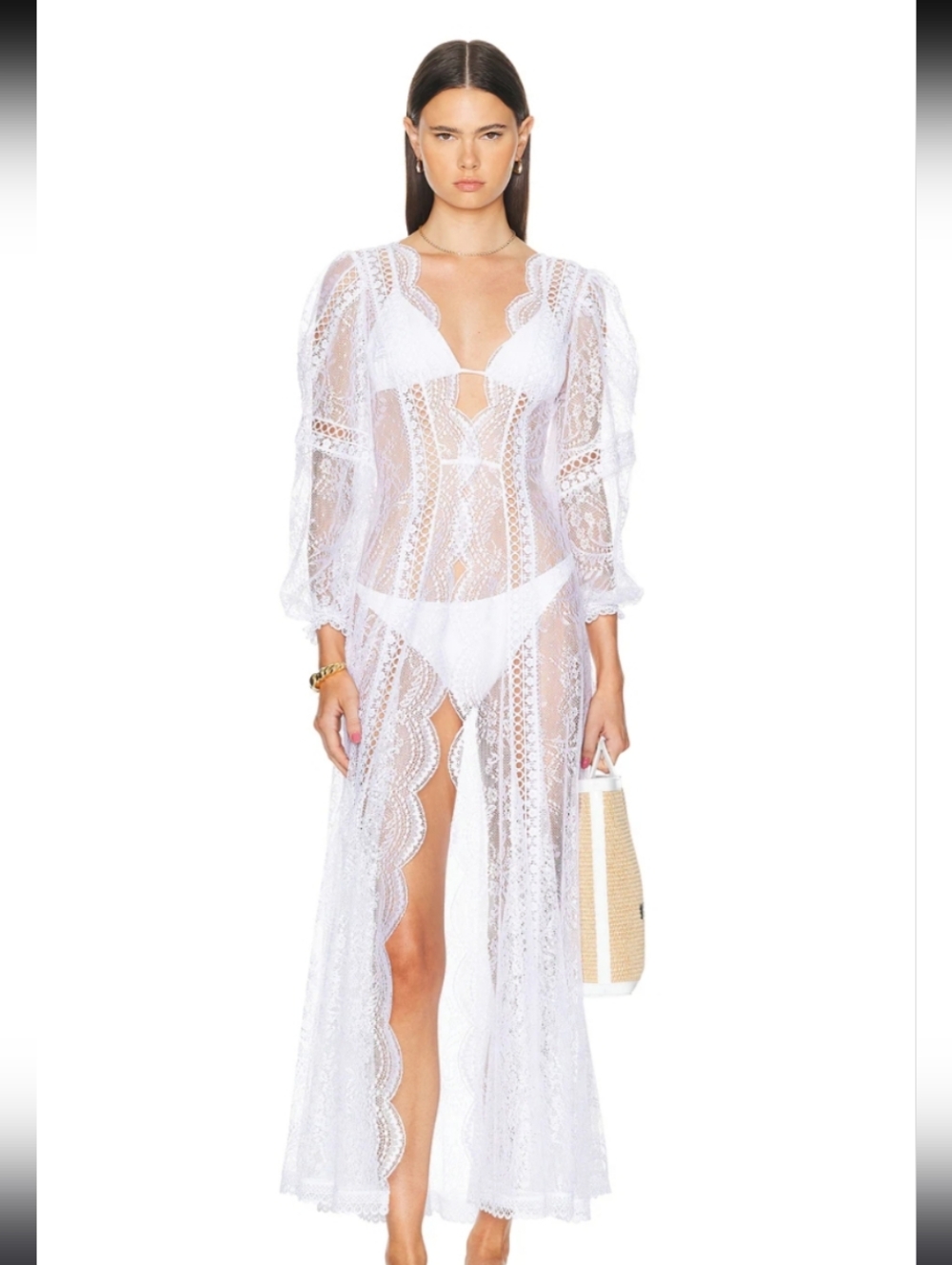 Charo Ruiz Lodie White Embroidered Lace Maxi Cover Up - Picture 2 of 8